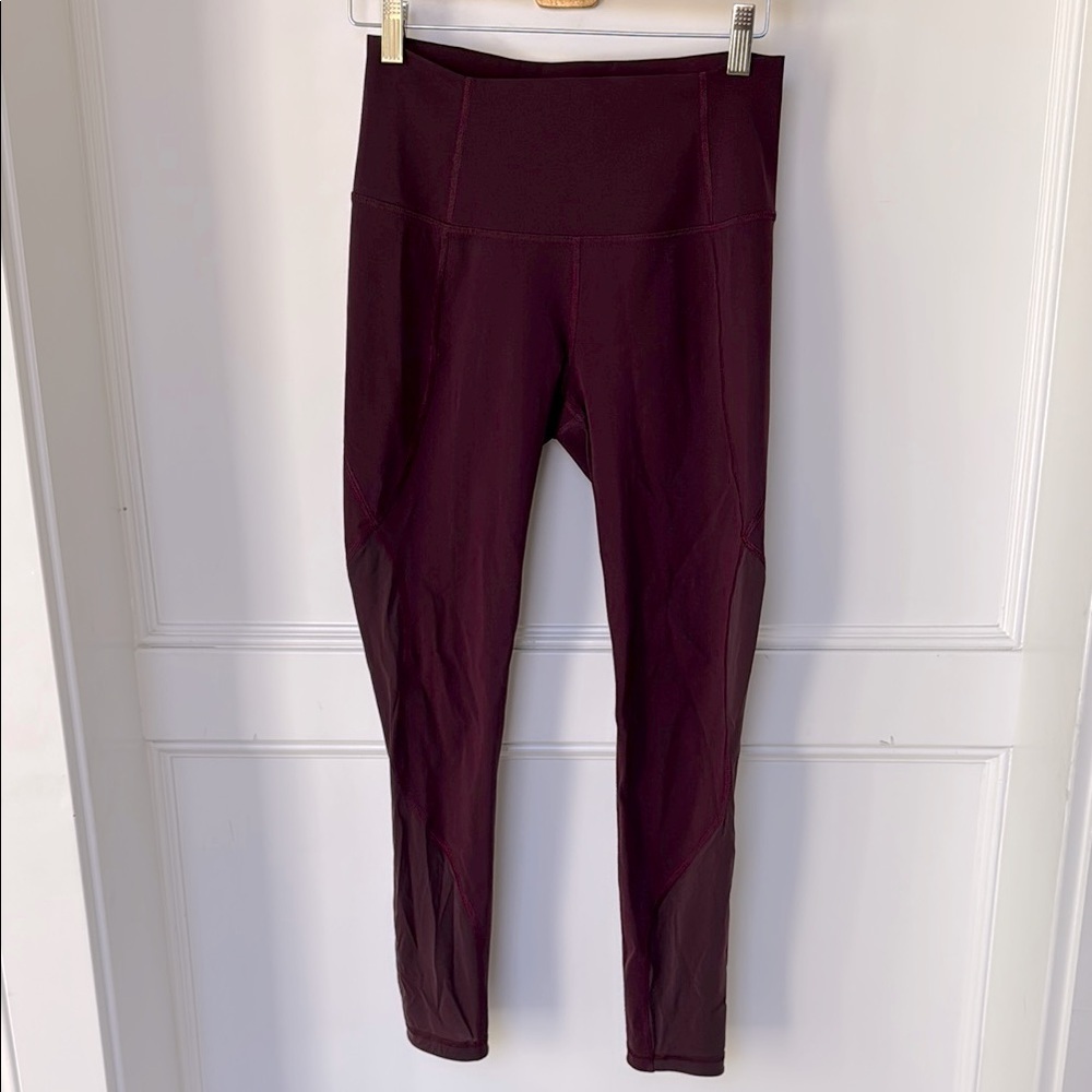 Lululemon Wunder Train Sheer Calf Leggings High Rise Burgundy Maroon Color 6